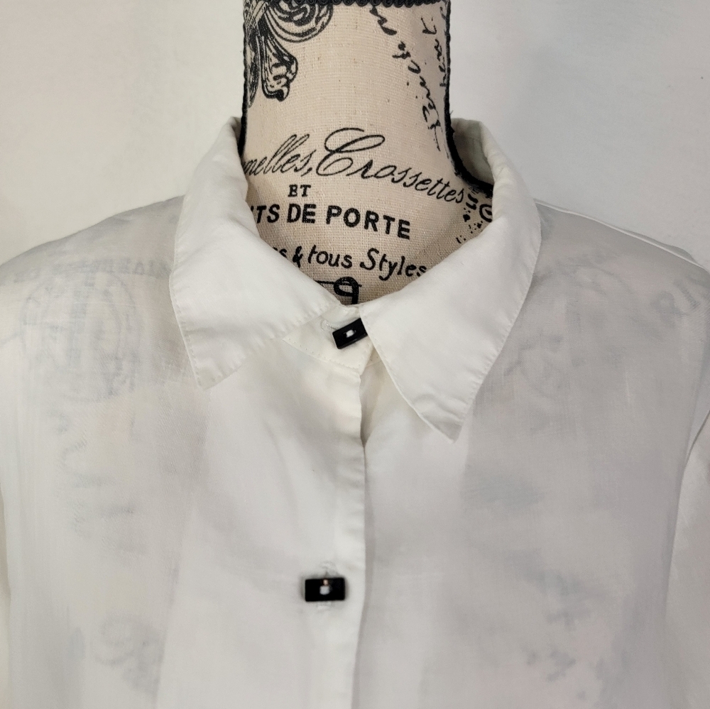I.C Connie K Shirt Sz Large 100% Linen Tunic High Low Back Zip Lagenlook Beachy - Picture 3 of 11